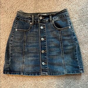 Classic Button-Front Dark Blue Denim Skirt - Women